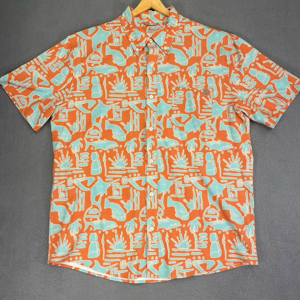 Huk‎ Fishing Shirt Men's L Fish Graphic S/S Button Up Performance RN 144273